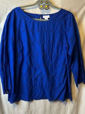 Liz Claiborne Royal Blue Eyelet Long-Sleeve Top